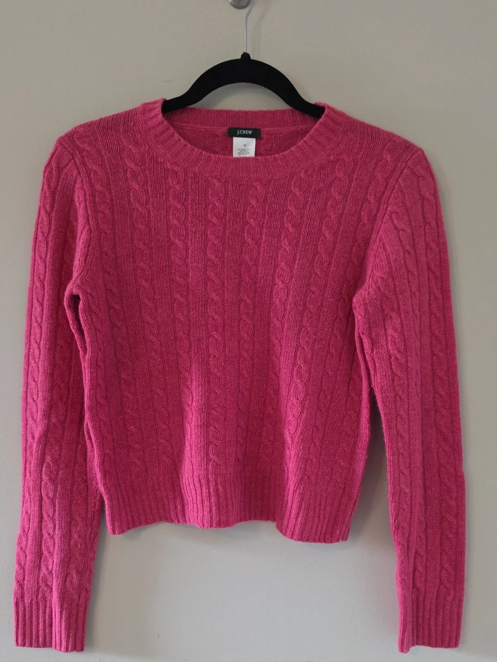 J. Crew Vibrant Pink Cable Knit Crewneck Sweater